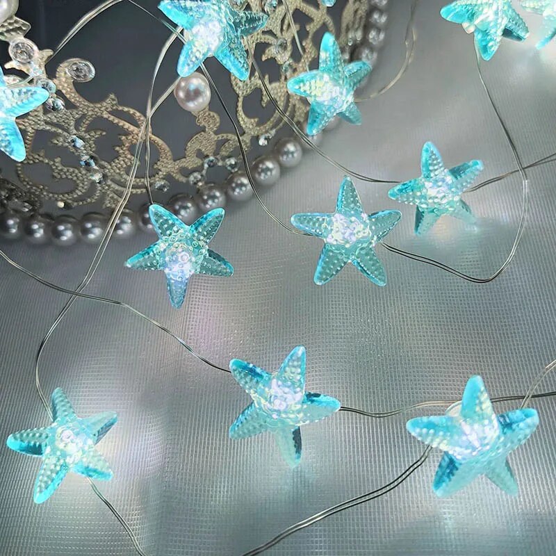 Ocean Theme Party Decoration Led String Lights Seahorse Shell Fairy String Lamp for Under the Sea Birthday Party Kids Toy