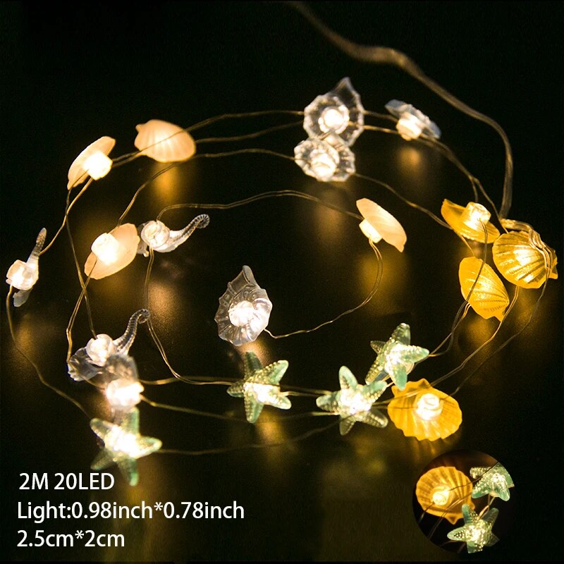 Ocean Theme Party Decoration Led String Lights Seahorse Shell Fairy String Lamp for Under the Sea Birthday Party Kids Toy